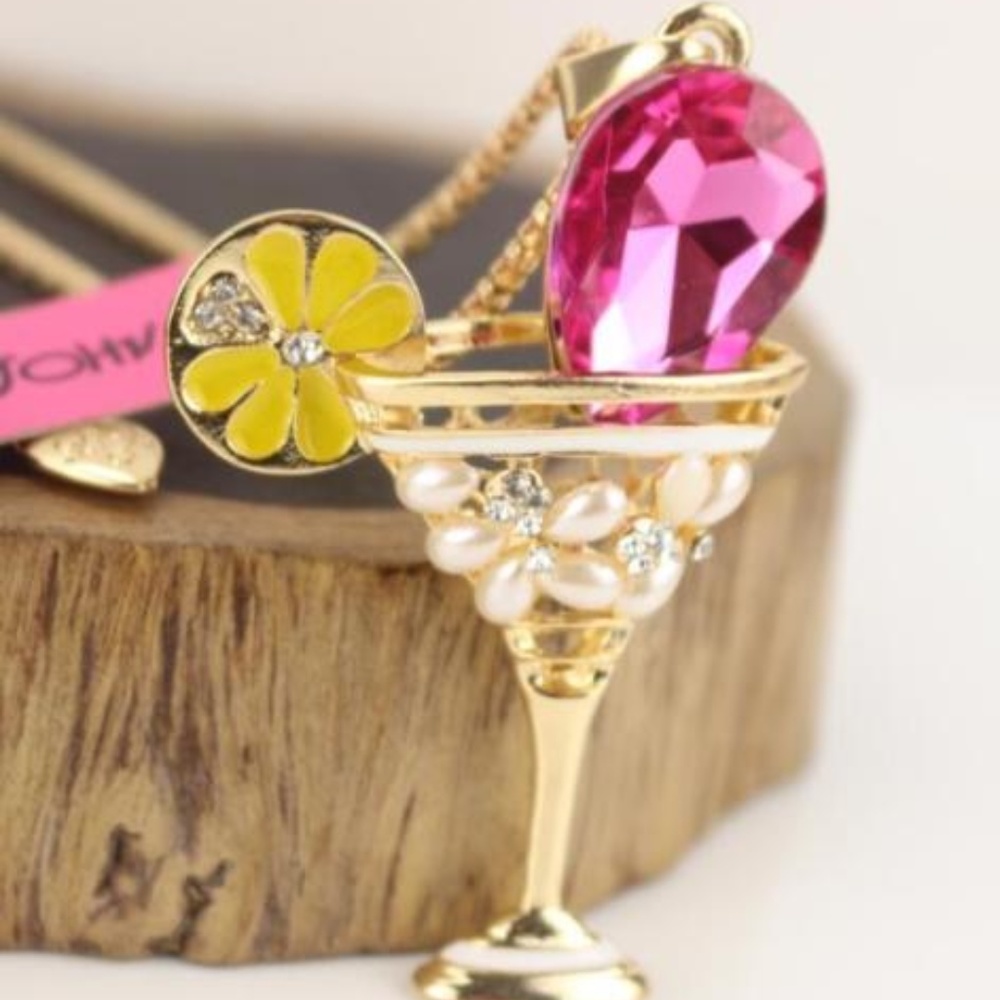 pink rhinestone martini glass necklace